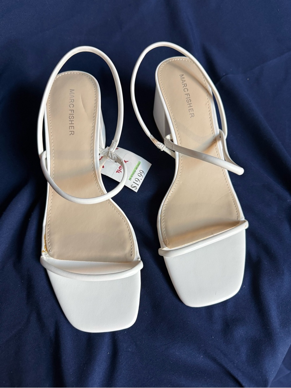 Marc Fisher White Strappy Square-Toe Slingback Heels